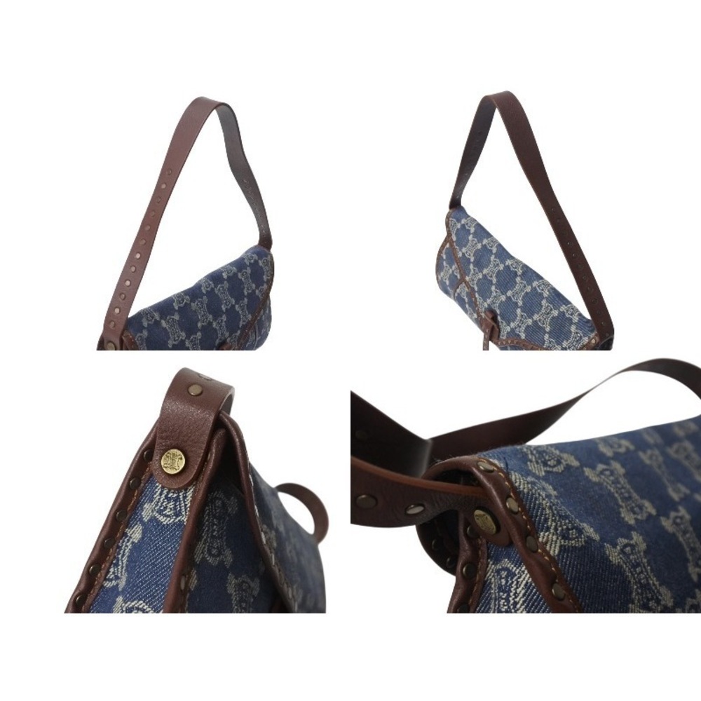 Celine Shoulder Bag Blue Brown Canvas Leather - Picture 5 of 9